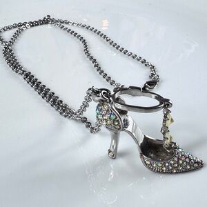 Silver Tone Crystal High Stiletto Pendant Necklace